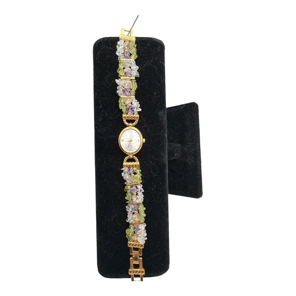 Prestige Ladies Quartz Watch with Green, Purple, and Clear Glass Untested